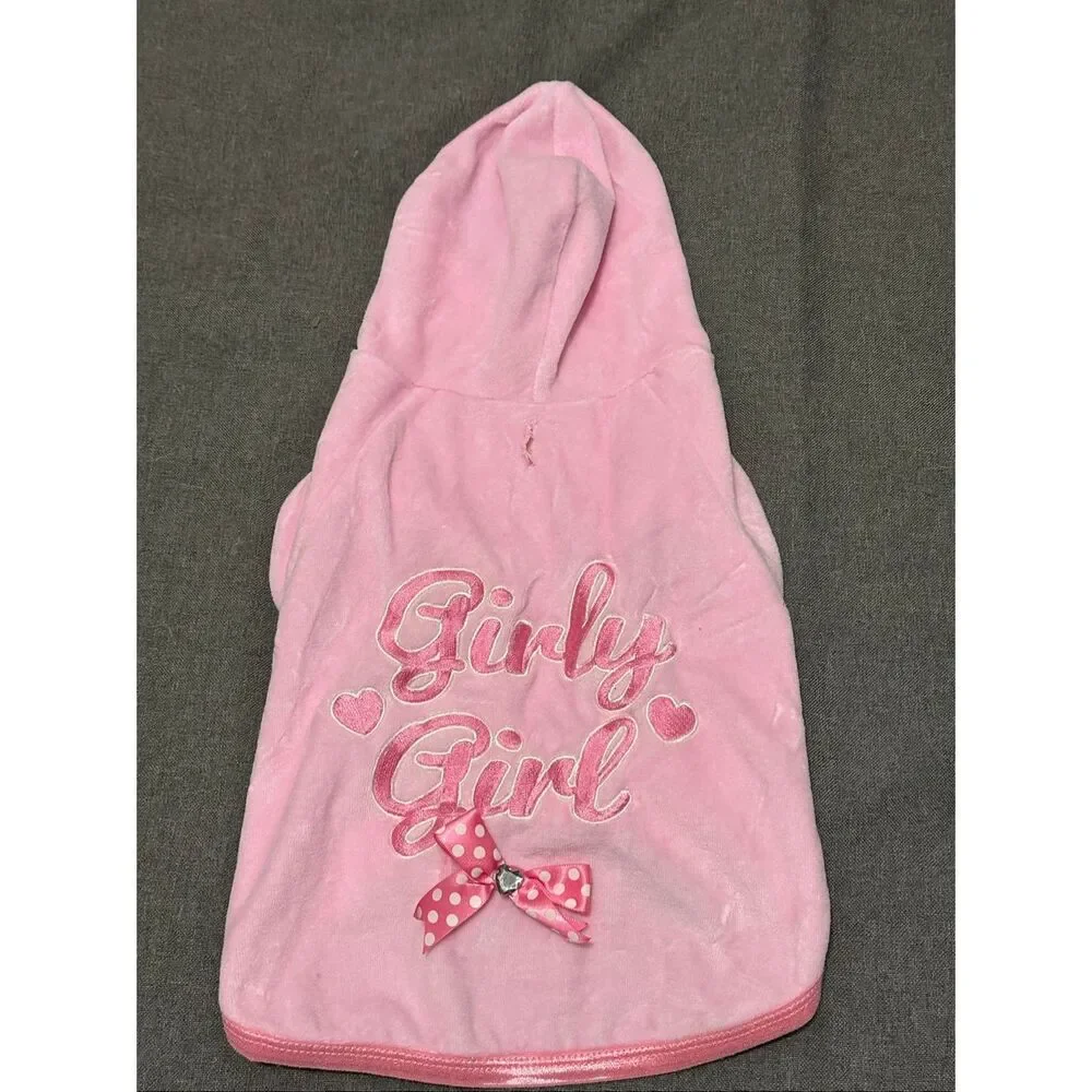 Puppy Love Pink Dog Sweatshirt Hoodie Size M Girly Girl Bow